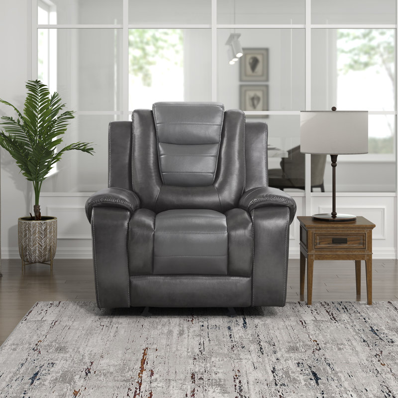  Lenhof 40" Transitional Premium Faux Leather Glider Reclining Chair with Gentle Gliding Motion & Tab Pull Recline