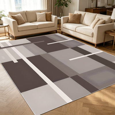 Tapis à rayures géométriques en taupe à motif géométrique brun neutre de 1 pièce pour le salon, doux et confortable, convenant à toutes les saisons, facile à entretenir, lavable à la machine, tapis de dessous de table convenant à la table de salle à manger, au vestibule, à la chambre à coucher,