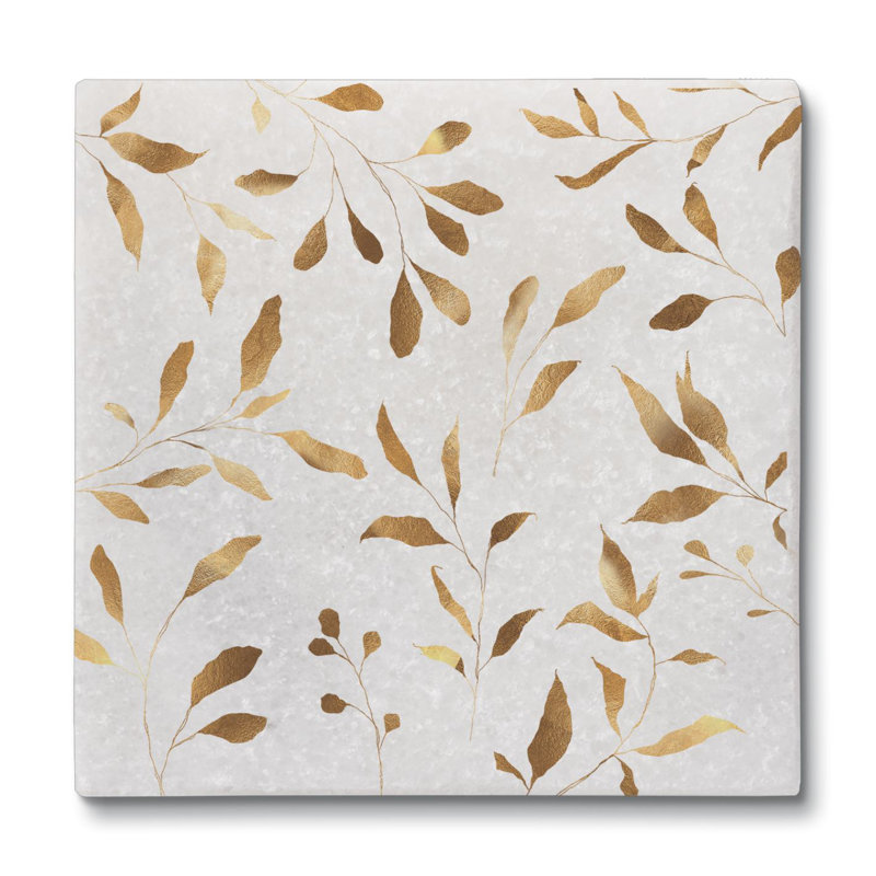 Ensemble de 4 sous-verres en marbre naturel avec support en liège doré
