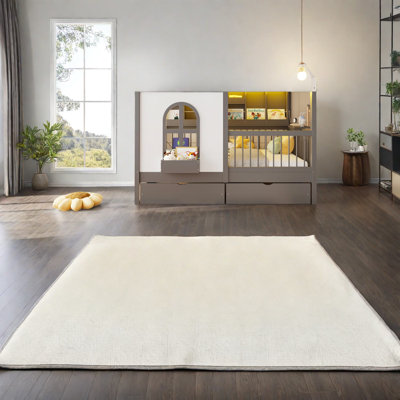Lit double compact avec rangement et DEL, design moderne gris