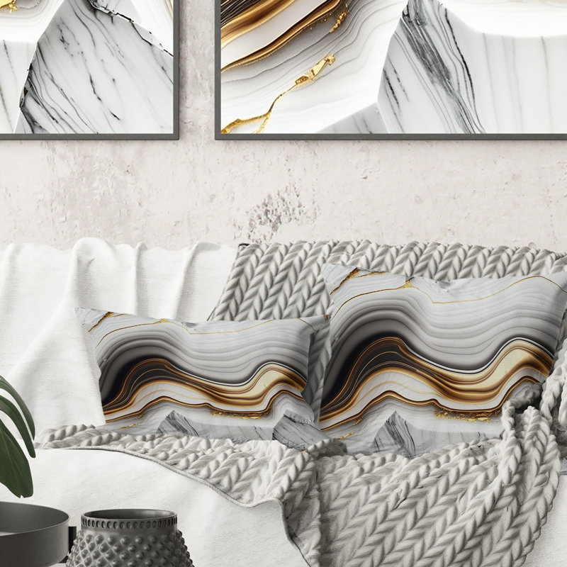 Abstract Geode Waves Grey III - Coussin décoratif à imprimé abstrait