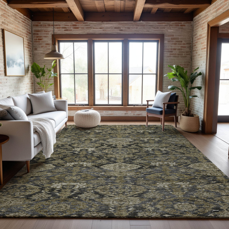 Premium Machine Washable Jamestown AMF1084 Damask Rug, Rectangle 8' x 10'
