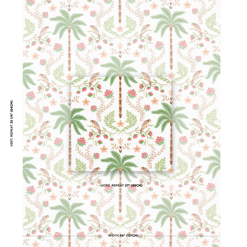 Island Palm Indoor/Outdoor Fabric, Coral/Green