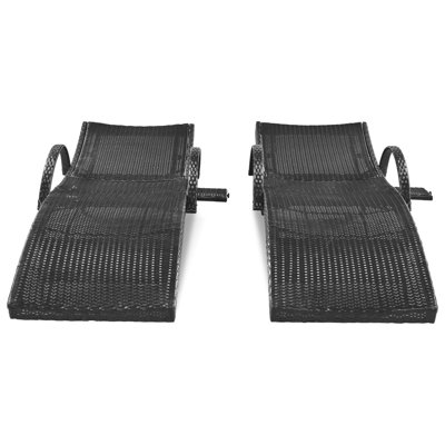 K&K 80'' Outdoor Wicker Chaise Lounge Chairs Set of 2, Patio Rattan Reclining Chair Pull-out Side Table w/ 5-Level Adjustable Backrest Ergonomic Wave Design Pool Sunbathing Recliners, Black
