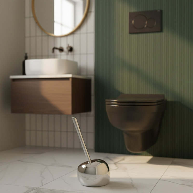 Ensemble de brosse de toilette et support autoportant PISE Dolise et acier inoxydable, Chrome
