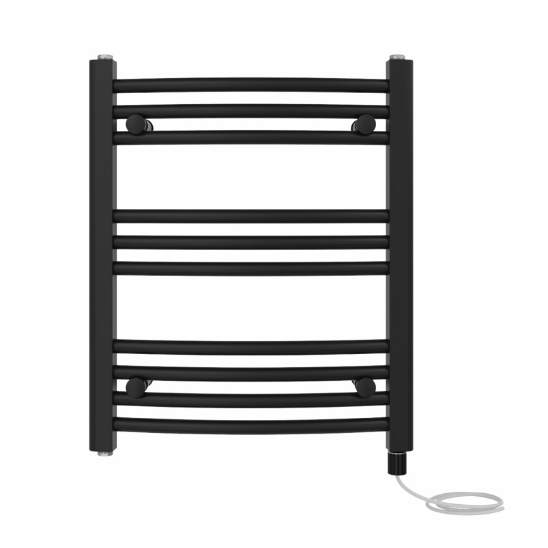 Cleavie Prefilled Curved Towel Rail Heated Towel Rails, Black, 60cm H x 50cm W x 5.2cm D