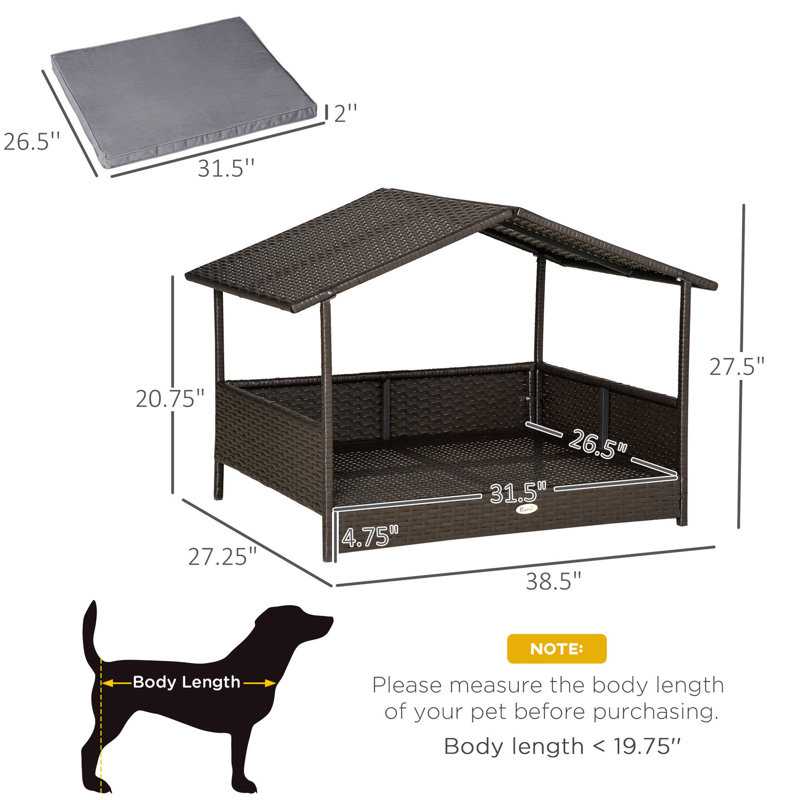 Lit d'extérieur pour chien avec auvent gris - Coussin robuste pour petits et moyens