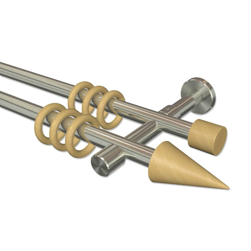 Mitch Curtain Pole Set, 5cm H x 420cm W x 15cm D, Stainless Steel/Walnut Lacquered
