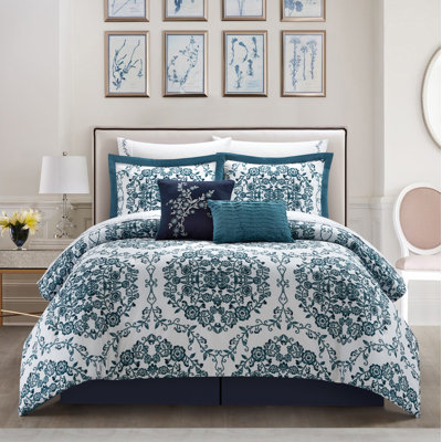 Blythe Blue/White Microfiber 10 Piece Comforter Set