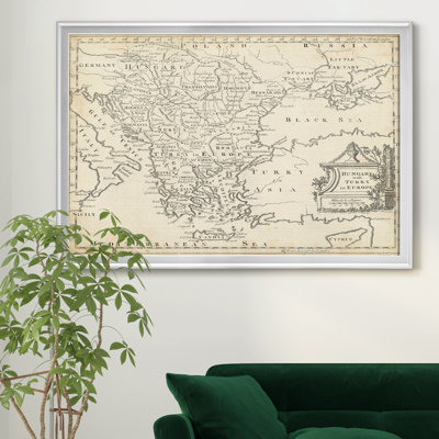 Carte de la Hongrie et de Turquie-impression d’art graphique sur toile encadrée