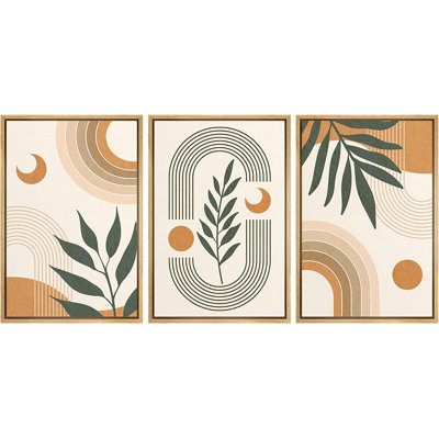 Mid Century Modern Boho, géométrique, croissant de lune, plantes tropicales, nature abstraite