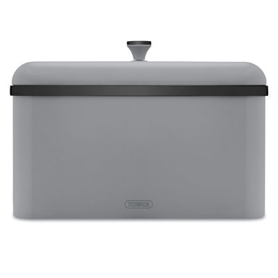 Tower Sera Bread Bin with Removable Lid, Carbon Steel Body, with Smoked Black Trim