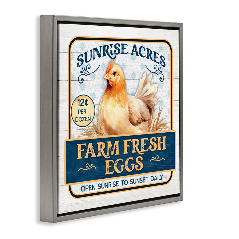 «Farm Fresh Eggs», art mural encadré sur toile flottante par Mollie B., Cadre flottant gris lustré, H 25 po x l 25 po