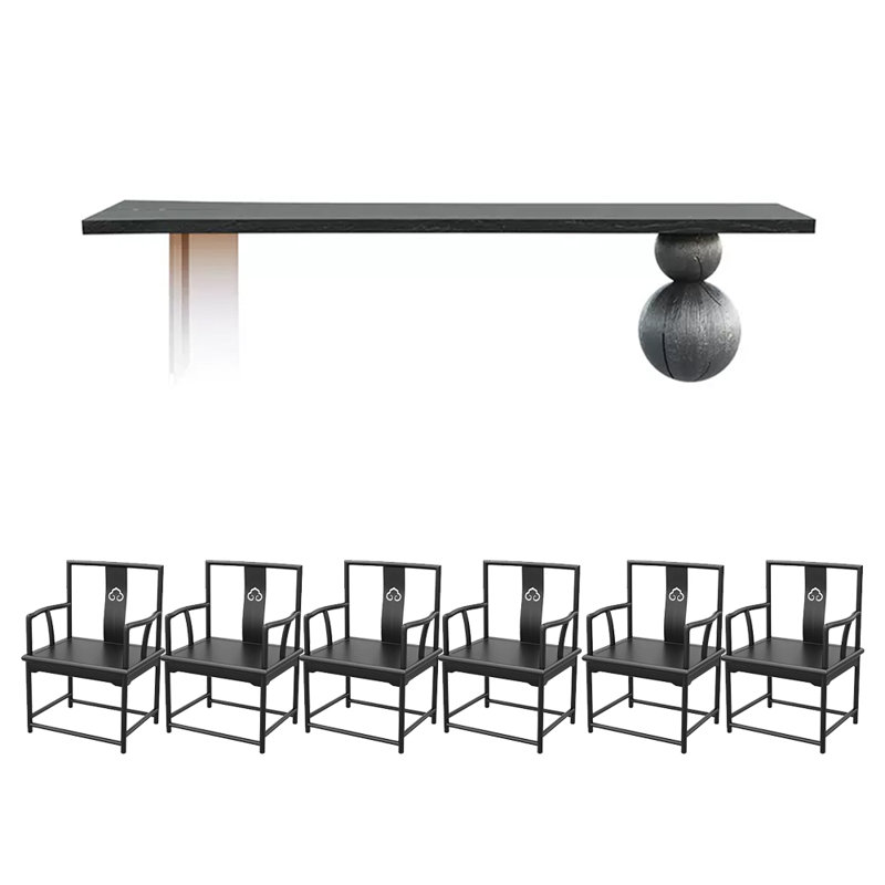 Ensemble de table de salle à manger en bois de frêne massif, 7 pièces : table, 6 chaises