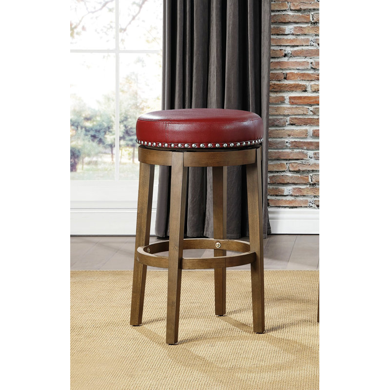 Deux tabourets de bar pivotants ronds avec garniture cloutée, tabouret de bar à cadre en bois, Rouge