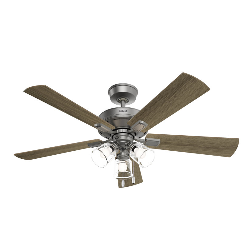 52" Crestfield 5 - Blade Standard Ceiling Fan With LED Light Kit And Pull Chain, Matte Silver