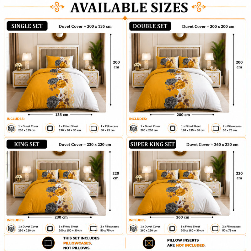 Microfiber Floral Duvet Cover Set, Double Duvet Cover + 3 Additional Pieces