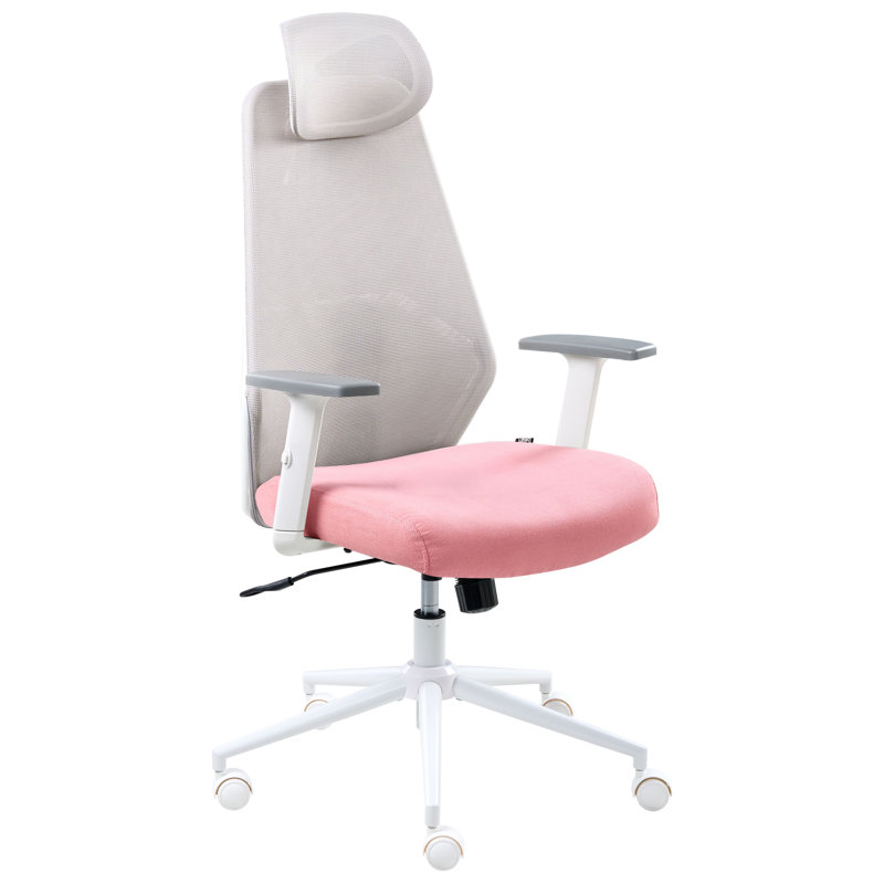 Office Chair with Headrest, Pink/Light Grey