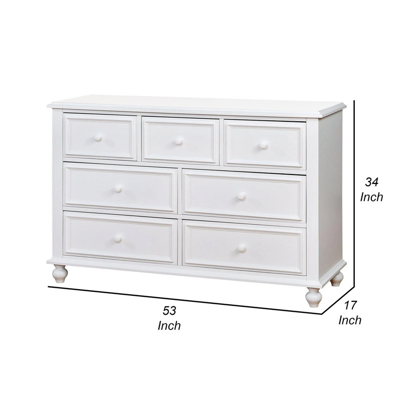 Grande commode Kny, 7 tiroirs, pieds tournés, bois massif blanc traditionnel