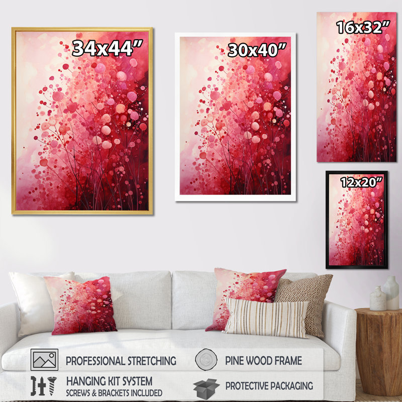 Crimson Reverie - Paysages abstraits, art mural, Encadrement doré, H 32 po x l 16 po x P 1 po