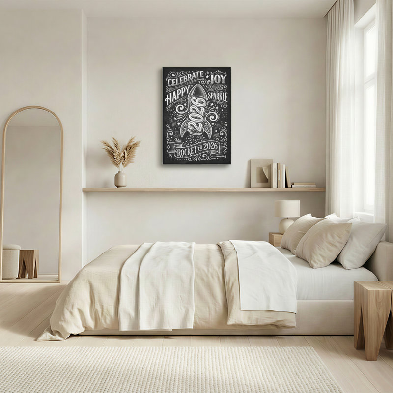 «Chalkboard Style 2026 Rocket Celebration», art mural enveloppé, Happy New Year, Joy Sparkle, impression pour bureau à domicile