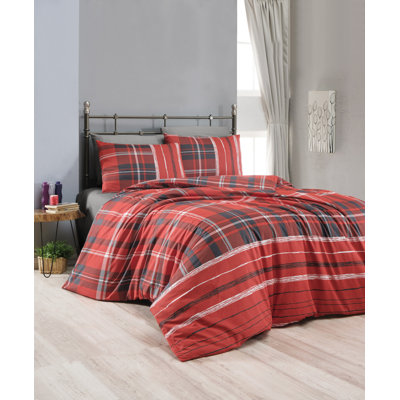 Ensemble de housse de couette simple Ranforce, 100% coton, rouge, blanc et noir, housse de couette 61 x 79, taie d'oreiller 31,5 x 31,5 | Enveloppe et fermeture à boutons, 142 fils, lavable à la machine à 86 ° F | Literie douce et élégante