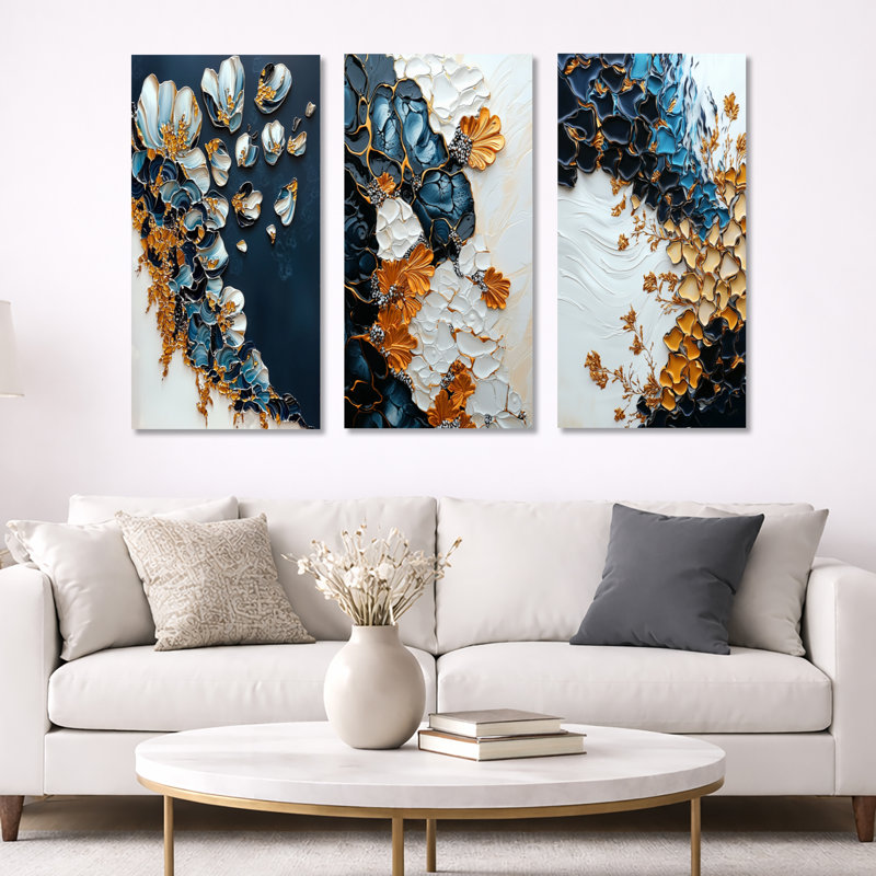 Bloom - Fleurs murales en marbre Reality, Wrapped Canvas, 32" H x 48" W