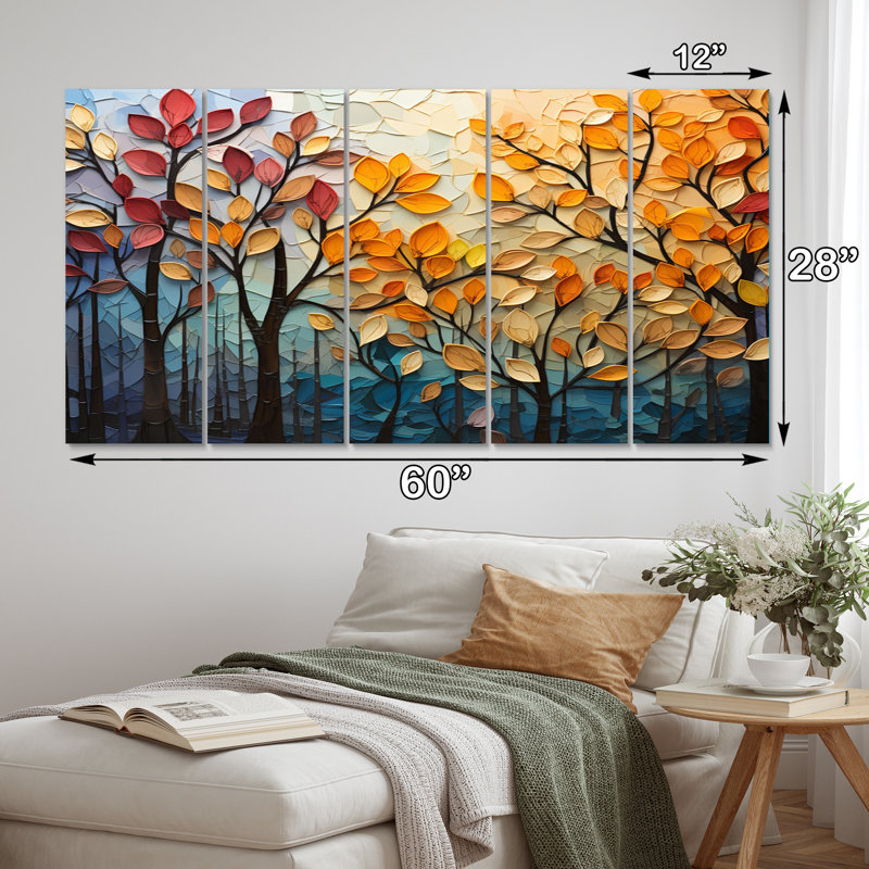 «Leaves Autumnal Symphony Patchwork I», reproduction de toile tendue 5 pièces