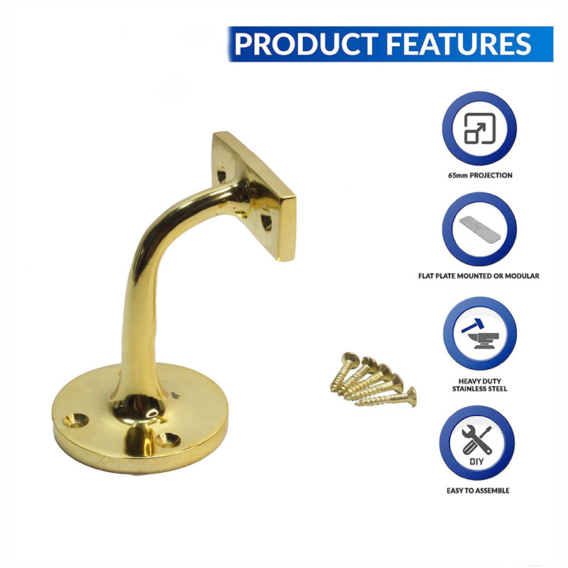 Handrail Bracket Brass Heavy Duty Bracket For Stair Railing Handrail Wall Mount With Screws 4 Pack