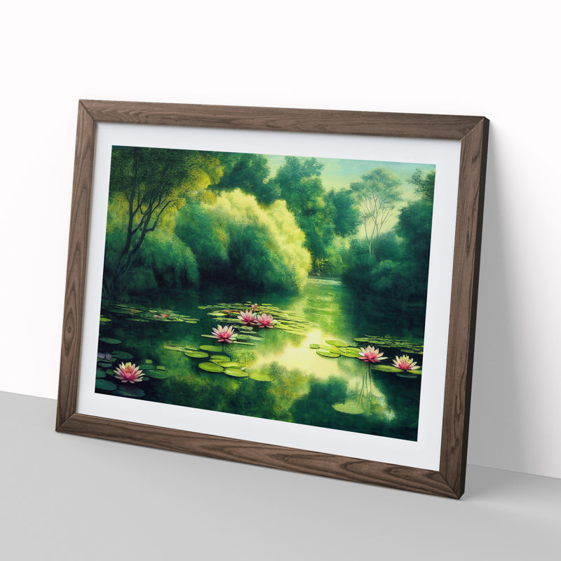 Shimmering Water Lily Pond - Framed Print, 34cm H x 46cm W x 2cm D, Walnut