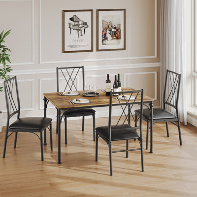 5-Piece Dining Set with Upholstered Chairs, Space-Saving Rectangular Table by 17 Stories