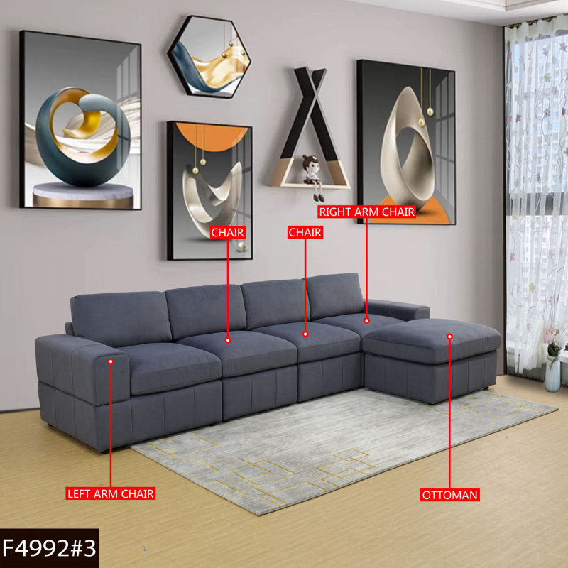 Liam 138" Wide Dark Grey Microfiber Reversible Modular Sectional