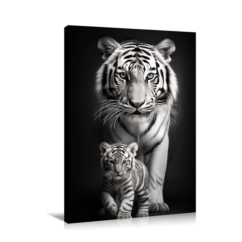 Canvas Wall Art Tiger Decor Picture Tiger And Cub Painting Wild Animal Poster Modern Artwork, 45 cm H x 30 cm W