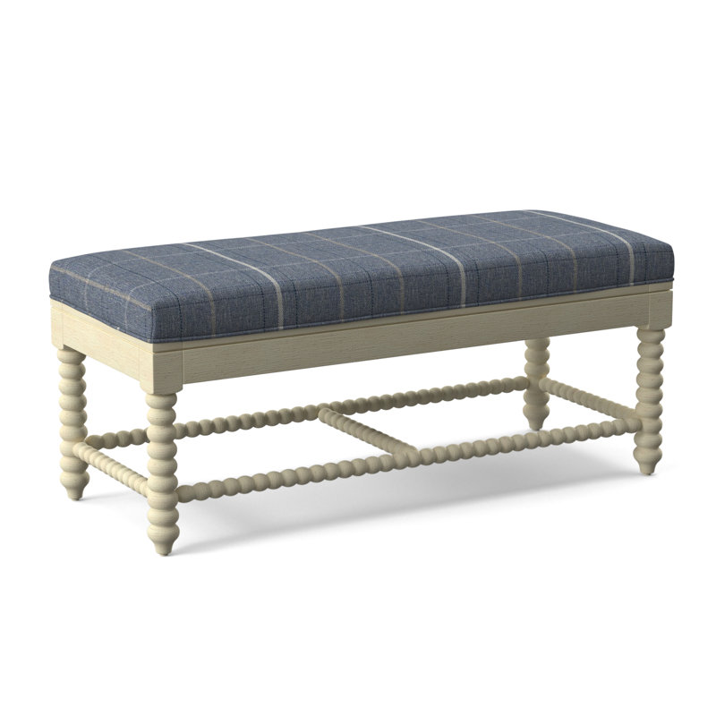 Lind Island Upholstered Bench, Sunbrella Beige Pinstripe; 6205-74, Bisque Finish