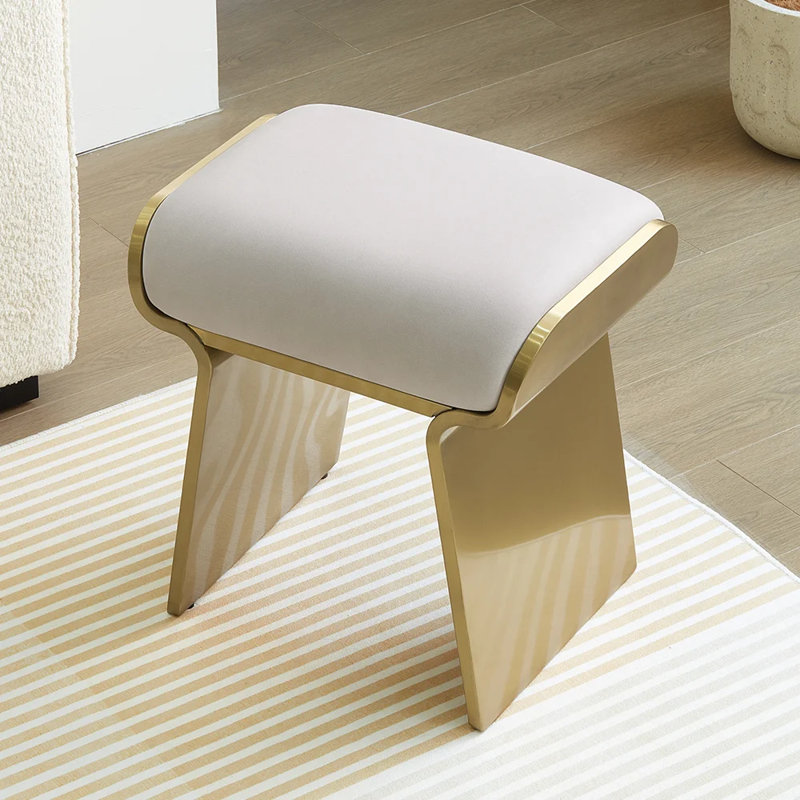 Modern Beige Backless Vanity Stool Accent stools Accent Chair Leath-aire Upholstery Stainless Steel Frame