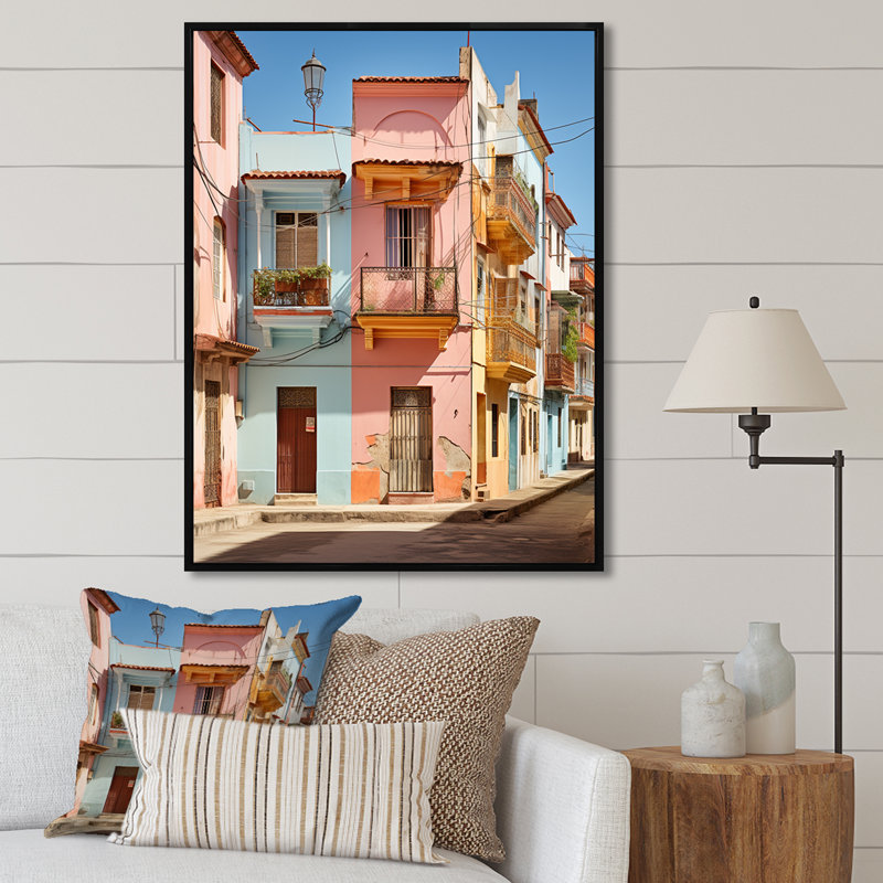 «Cuba Multicolor Street Charm I», reproduction sur toile, Cadre flottant noir, H 44 po x l 34 po x P 1,5 po
