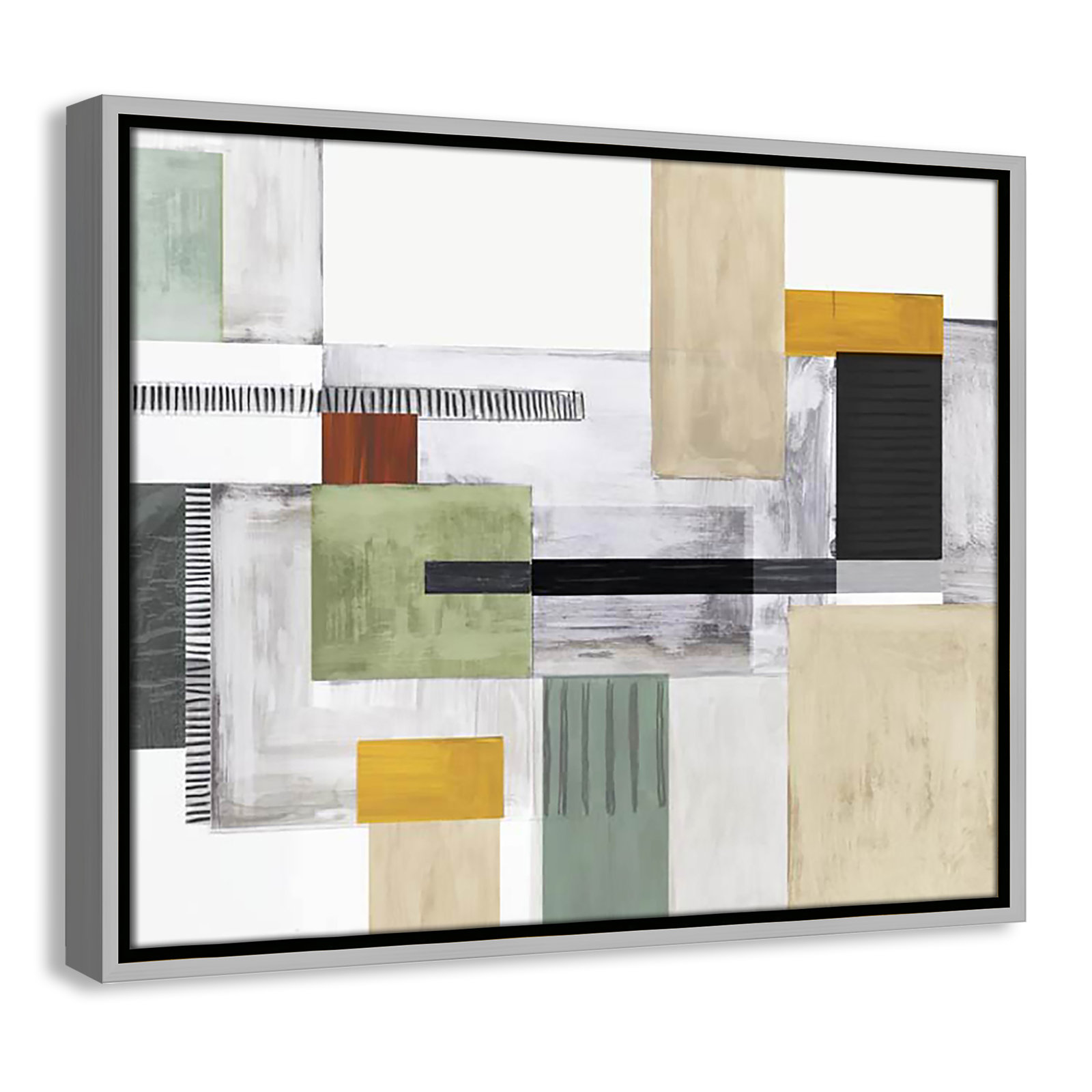 Playful Blocks Print by Tom Reeves, 17.5" H x 21.5" W x 2" D, Silver Floater Framed, No Mat