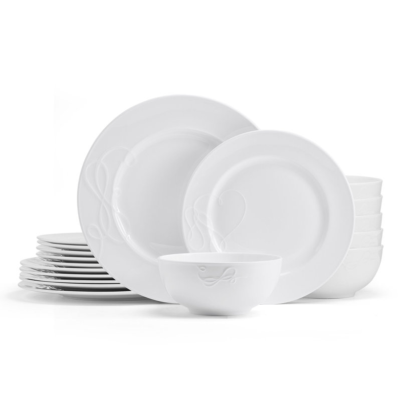 Love Story 18-Piece Lightweight Chip-Resistant Bone China Dinnerware Set, Service for 6
