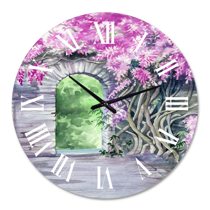 Horloge murale traditionnelle «Blossoming Wisteria Garden Over The Wall», Grand