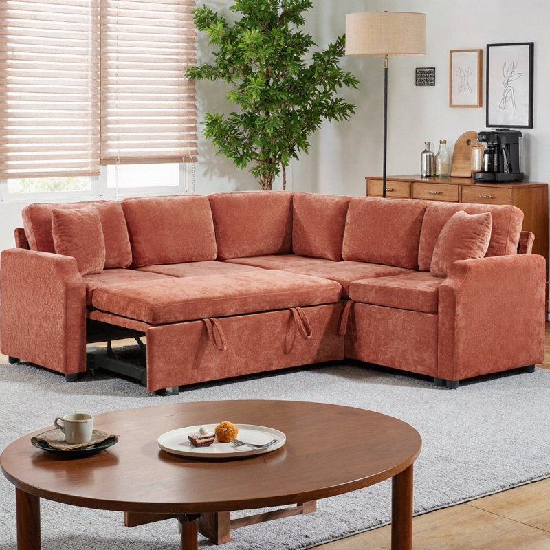 81.9" L-Shaped Sectional Sofa Bed with Storage – Chenille Upholstered Convertible Sleeper, 4-Seat Modular Couch with Hidden Compartment & Throw Pillows for Living Room