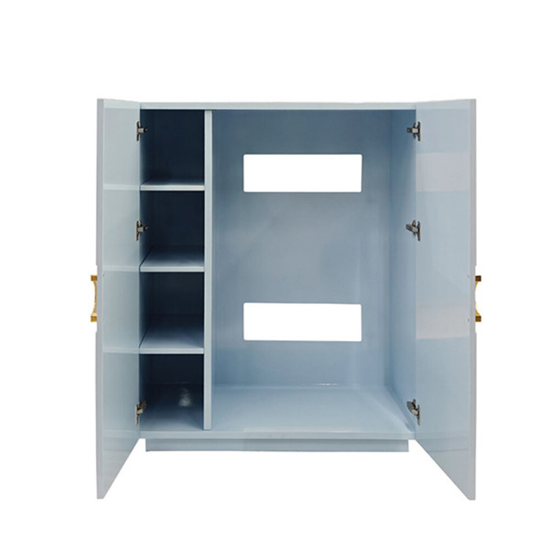 Armoire à deux portes avec treillis et quincaillerie circulaire en laiton, Light Blue