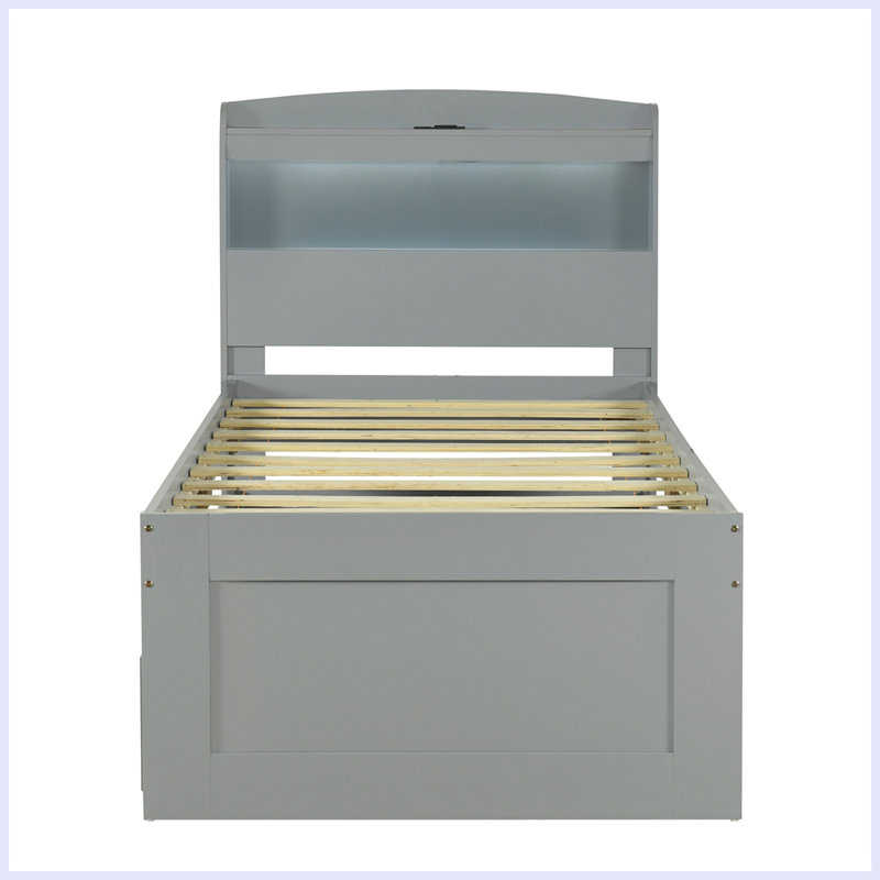 Ashantis Platform Storage Bed, Twin, Gray