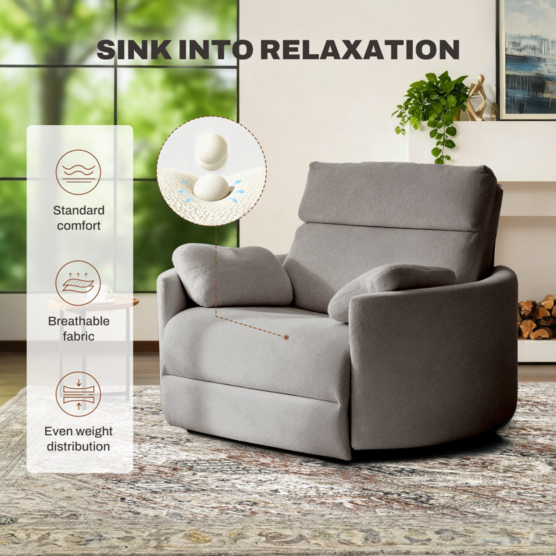 Oversized 54" Chenille Power Recliner with USB and Type-C Ports, Gray