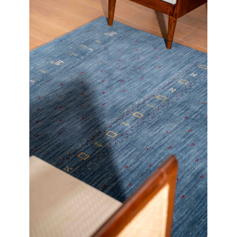St Catherine Hand Knotted Loom Wool Eco-Friendly Area Rugs  -  Rectangle, Blue Color, Contemporary Modern Design, High Pile Thick Handmade Anti Skid Area Rugs for Living Room, Bed Room