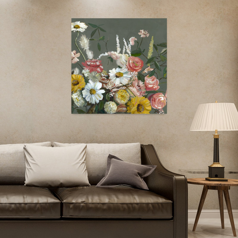 «Vibrant Floral Harmony», art mural contemporain abstrait, H 32 po x l 32 po