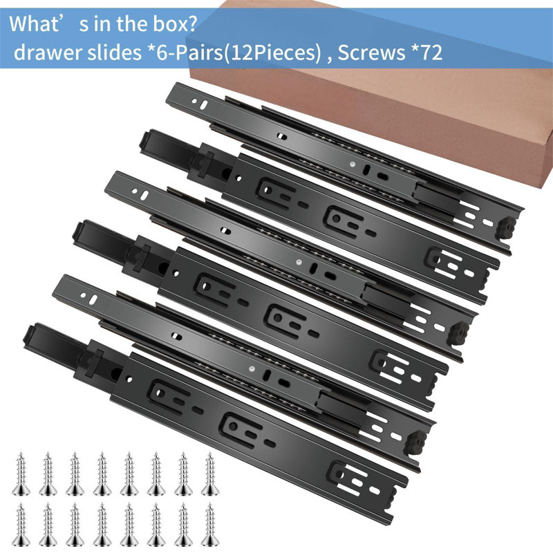 22 Inch Drawer Slides 6 Pairs (12Pcs) Full Extension Ball Bearing Drawer Slides 3 Fold Full Stretch Side Mount Drawer Slides 100 LB Capacity Drawer Slide 22" Black