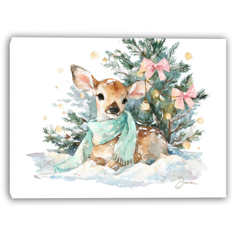 Art mural sur toile Cozy Fawn par Festive Tree, H 36 po x l 48 po