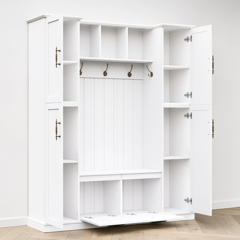 Hall Tree With Storage Bench, Entryway Organization, Cabinets With Adjustable Shelves, Open Cubbies, Modern Farmhouse, Mudroom