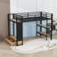 Lit mezzanine avec garde-robe, tablettes de rangement et panneau perforé