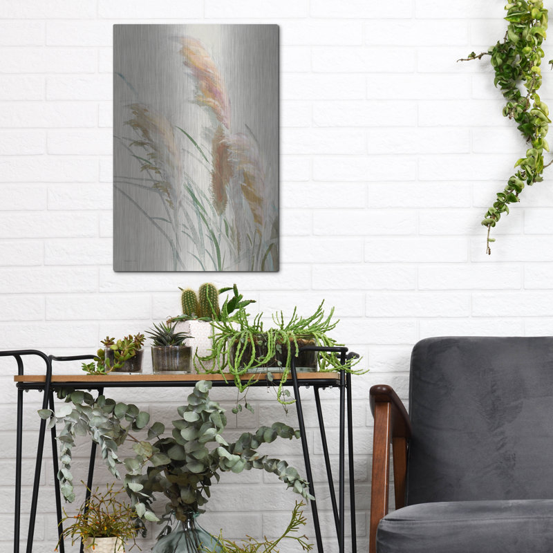  «Neutral Pampas Grasses 2» par Danhui Nai, art mural en métal, H 16 po x l 12 po